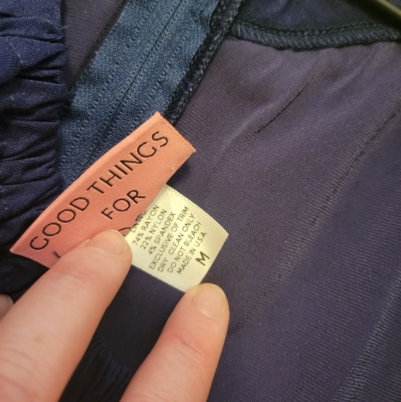 Vixen by Micheline Pitt Peasant Swing Dress in Navy Blue size M, missing belt - Picture 4 of 6